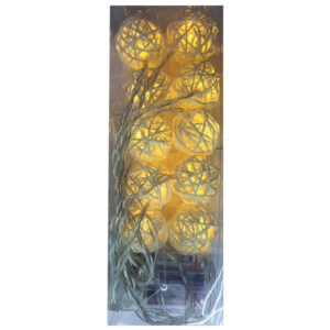 10 Λευκά λαμπάκια ξύλινες πλεκτές μπάλες [00001222] - 2 τεμ.