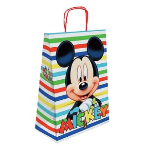 Τσάντα δώρου χάρτινη mickey άσπρη με ρίγες (32cm) 32x24x10cm Disney - 25 τεμ.
