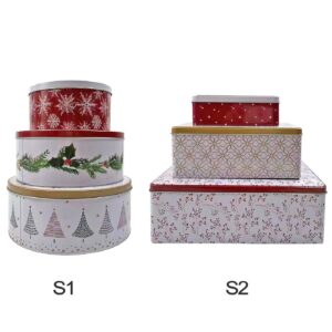 Κουτιά μεταλλικά xmas σχέδια σετ=3 τεμ S1=στρογγυλά Φ25x10cm/Φ22x9cm/Φ17x8cm. S2=ορθογώνια 26x18x9cm/20x14x8cm/15x10x4cm Xmasfest 1133057 - 6 τεμ.