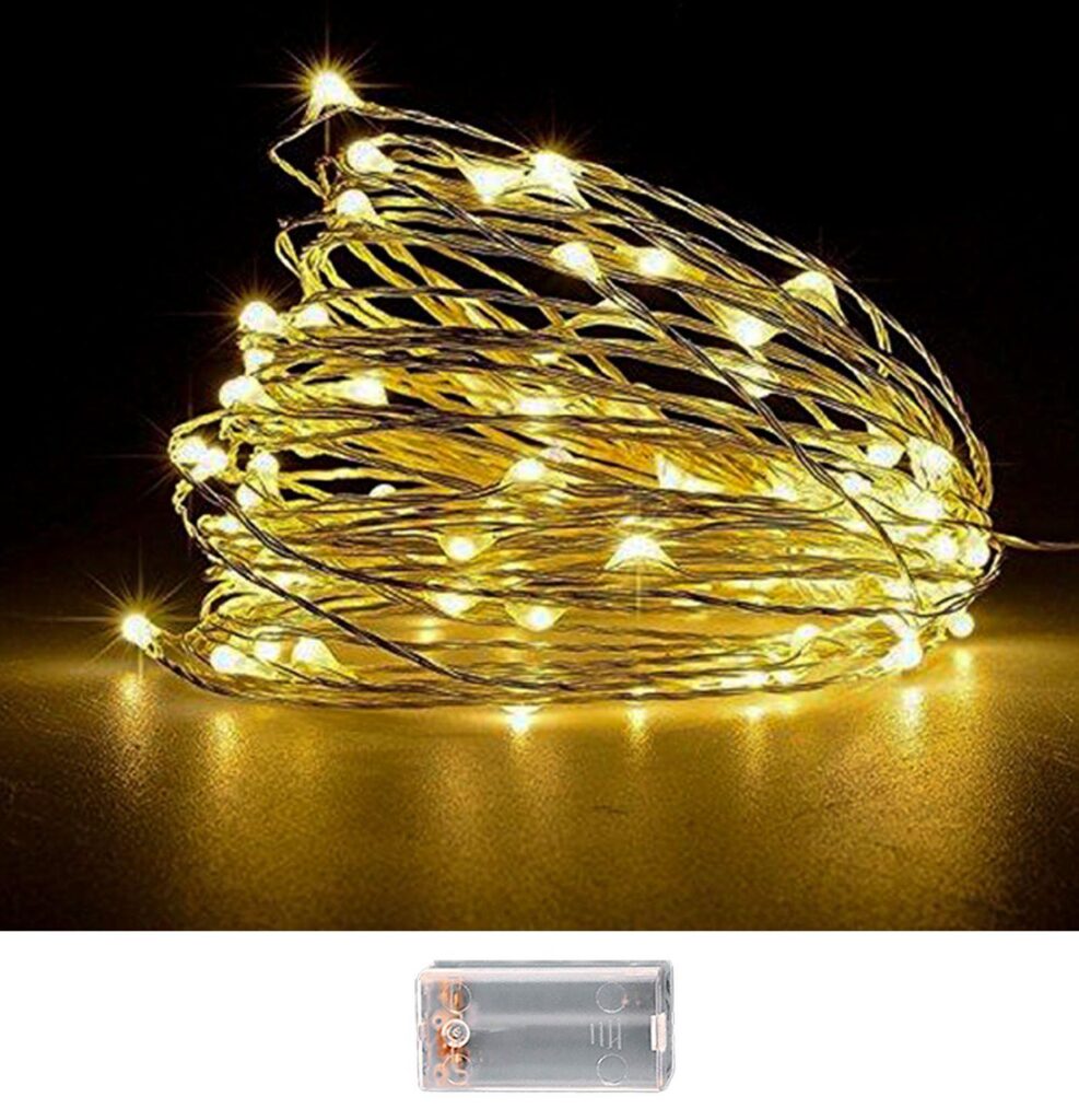100 λαμπάκια led copper μπαταρίας λευκό θερμό σε σειρά με controller ip20 10,3m Xmasfest 1133507 - 1 τεμ.