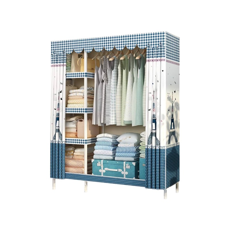 Υφασμάτινη ντουλάπα ρούχων με ράφια - PL13-105 - 521643 - Blue - Image 2