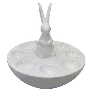 Αυγοθήκη Κεραμική Λευκή Όρθιος Λαγός 23x22cm Bunny's 932233 - 2 τεμ.