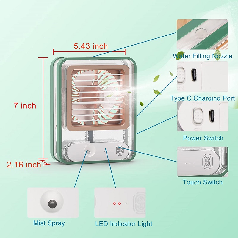 Επαναφορτιζόμενος mini ανεμιστήρας & υγραντήρας - 903487 - Green - Image 2