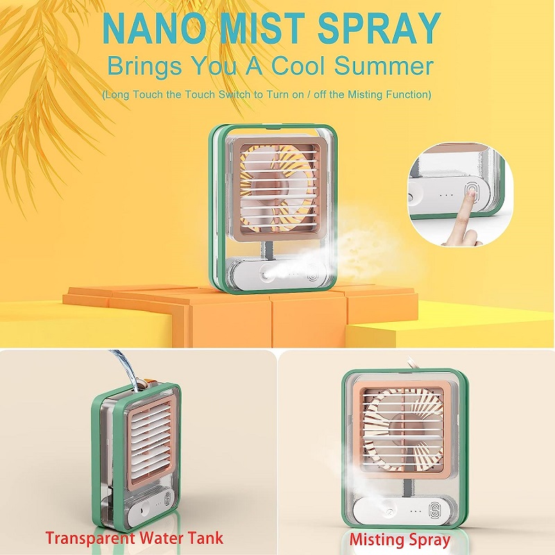 Επαναφορτιζόμενος mini ανεμιστήρας & υγραντήρας - 903487 - Green - Image 3