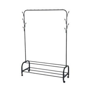 Τροχήλατη κρεμάστρα δαπέδου με ράφια παπουτσιών - YP-608 - 522629 - Black