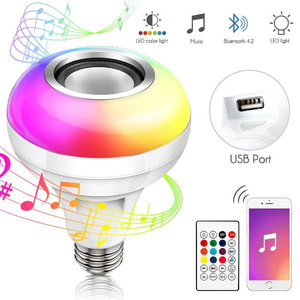 LED λάμπα RGB που αλλάζει χρώματα με ενσωματωμένο ηχείο Bluetooth, χειριστήριο