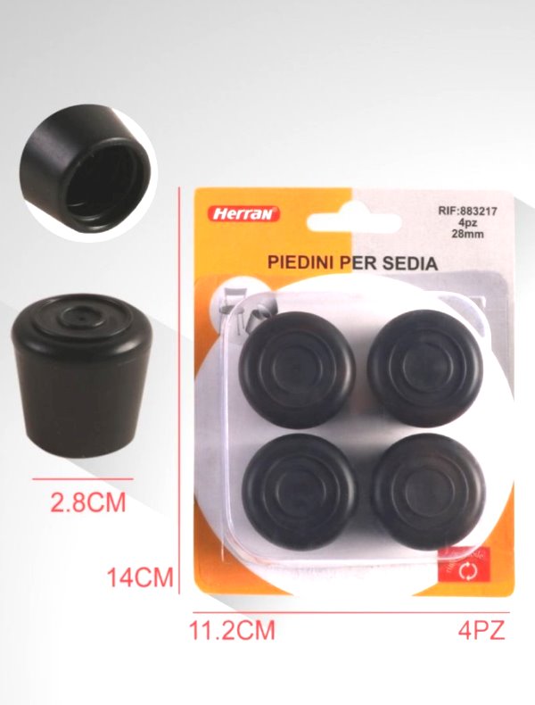 Στρογγυλά προστατευτικά σιλικόνης για καρέκλες μαύρα 28mm 4τμχ 883217 Herran HERRAN
