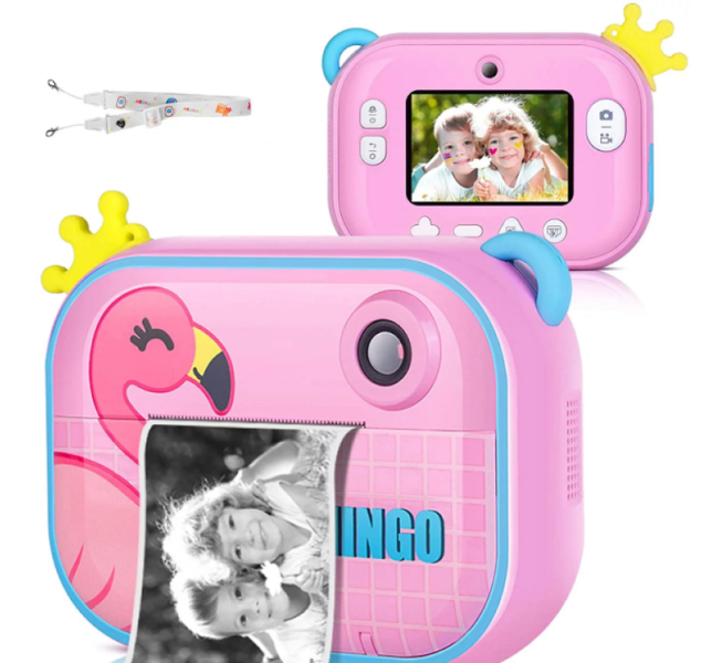 Ψηφιακή παιδική φωτογραφική μηχανή με θερμικό εκτυπωτή, ροζ φλαμίνγκο 0338 OEM