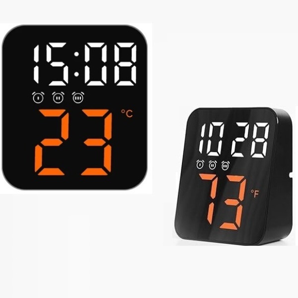 Επαναφορτιζόμενο ξυπνητήρι μαύρο με λευκό-πορτοκαλί ψηφία GH8015 OEM