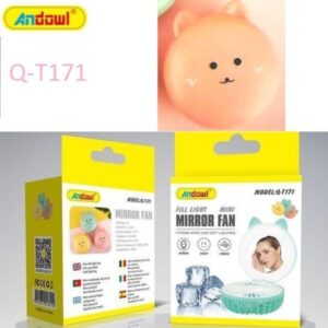 Επαναφορτιζόμενος μίνι ανεμιστήρας με φως LED και καθρέφτη ροζ Q-T171 ANDOWL Andowl