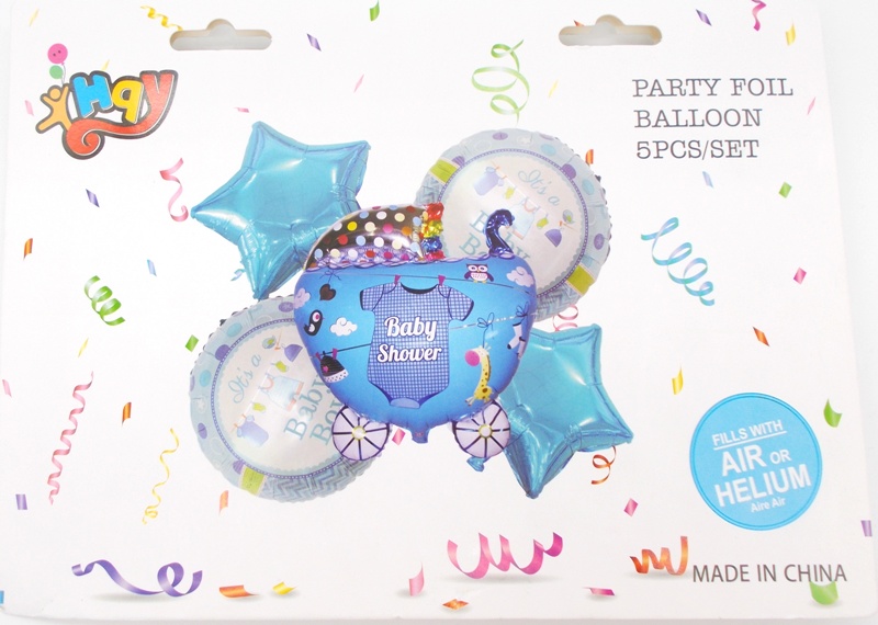 Μεταλλιζέ μπαλόνια αέρα ή ηλίου "Baby Shower Boy" 5 τεμάχια OEM