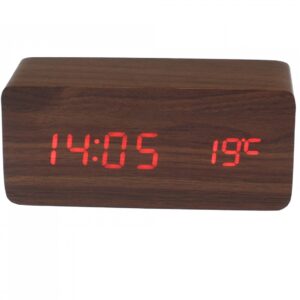 Μεγάλο ξύλινο ορθογώνιο επιτραπέζιο ρολόι σκούρο καφέ με κόκκινα ψηφία OEM