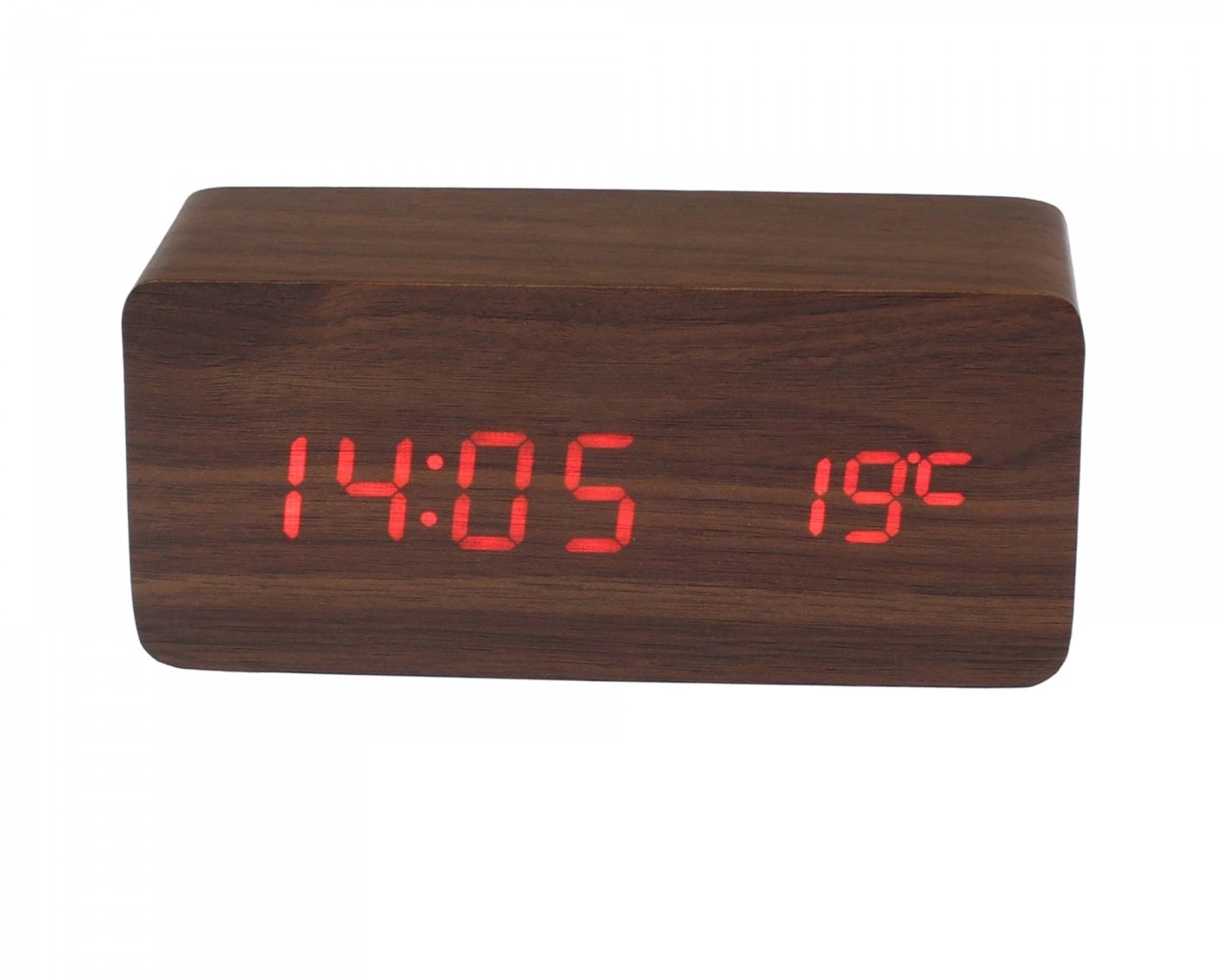 Μεγάλο ξύλινο ορθογώνιο επιτραπέζιο ρολόι σκούρο καφέ με κόκκινα ψηφία OEM
