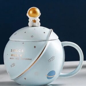 Κεραμική κούπα Διαστημικός Περίπατος με καπάκι και κουτάλι αστροναύτη Θαλασσί OEM