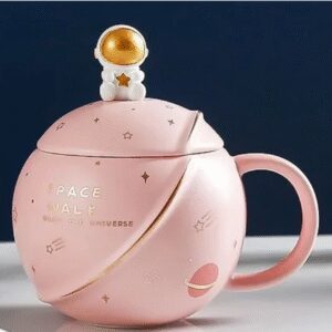 Κεραμική κούπα Διαστημικός Περίπατος με καπάκι και κουτάλι αστροναύτη Ροζ OEM