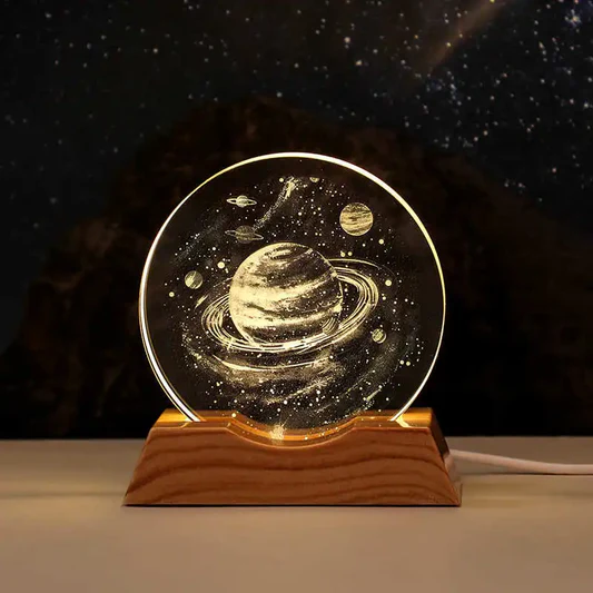 3D LED Διακοσμητικό Φωτιστικό "Saturn Hologram" με Βάση