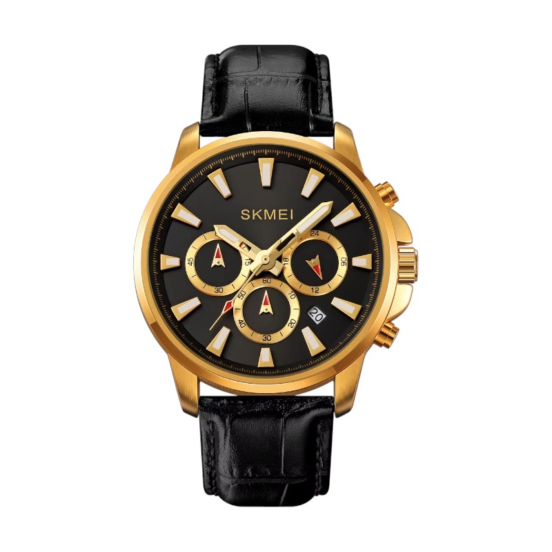 Aναλογικό ρολόι χειρός - Skmei - 2071 - Black-Gold/Leather Black