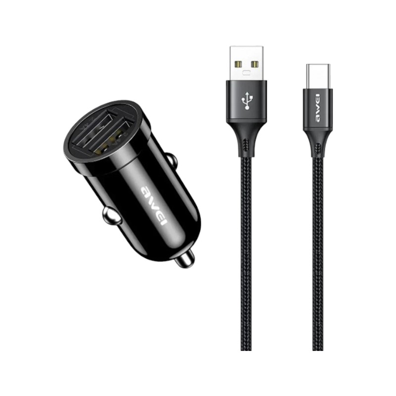 Φορτιστής αναπτήρα αυτοκινήτου Quick Charger με καλώδιο φόρτισης TypeC - C-826T - AWEI - 099691