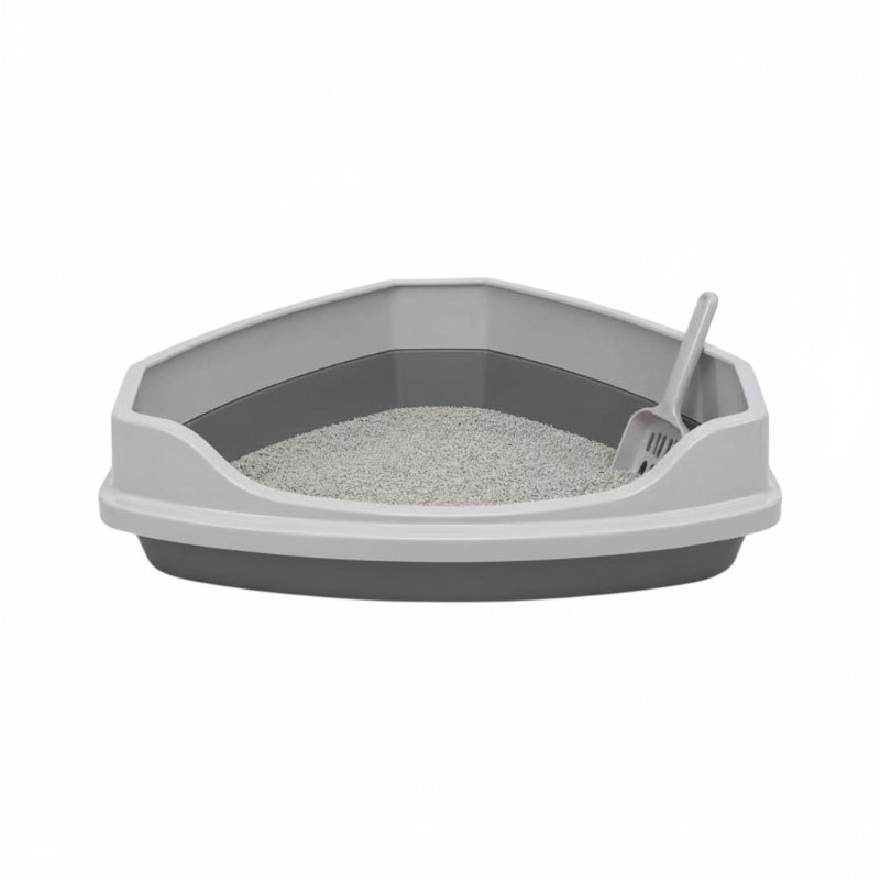 Γωνιακή λεκάνη γάτας ανοιχτή - 58x45x40cm - 007887 - Grey