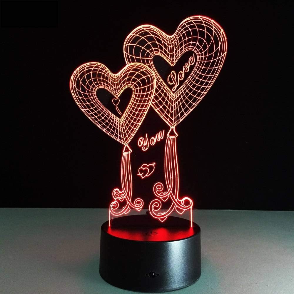 3D Επιτραπέζιο Φωτιστικό LED – Διπλή Καρδιά "Love You"